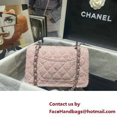 Chanel Tweed  &  Silver-Tone Metal Pink  &  Light Beige Mini Flap Bag AS4051 2023